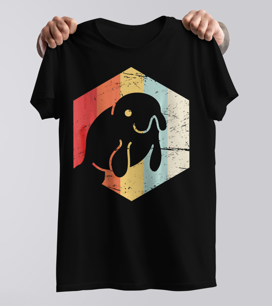 Retro Manatee Vintage Sunset Stripes T-Shirt