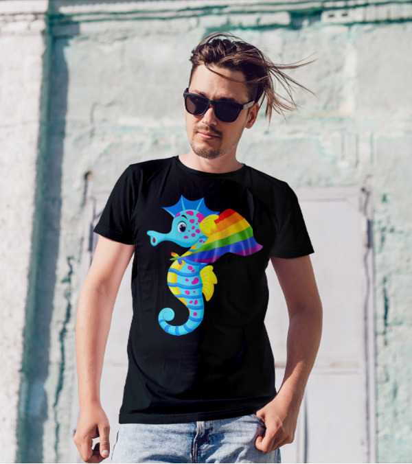 Vintage Rainbow Seahorse With Gay Pride Flag T-Shirt