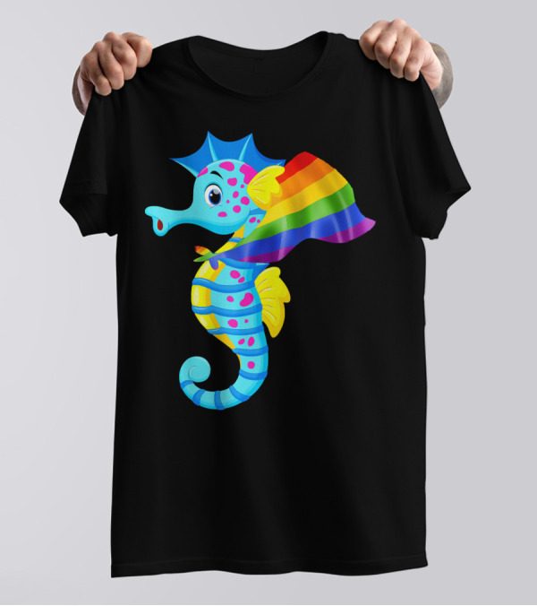 Vintage Rainbow Seahorse With Gay Pride Flag T-Shirt