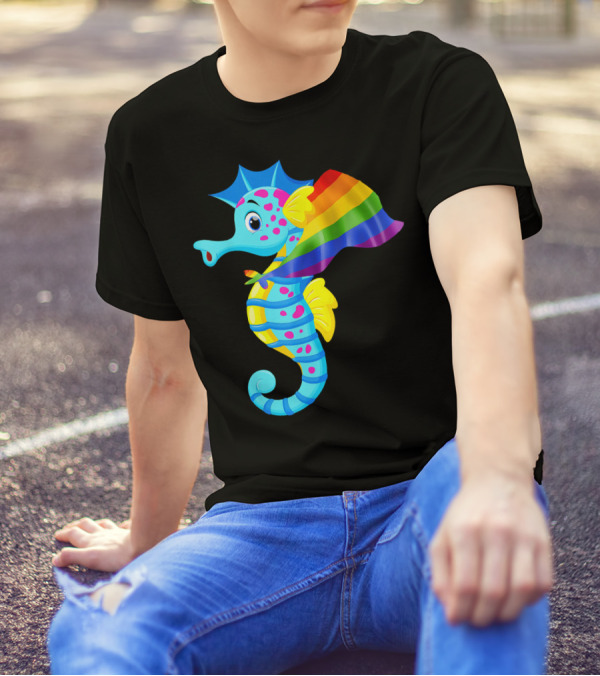 Vintage Rainbow Seahorse With Gay Pride Flag T-Shirt