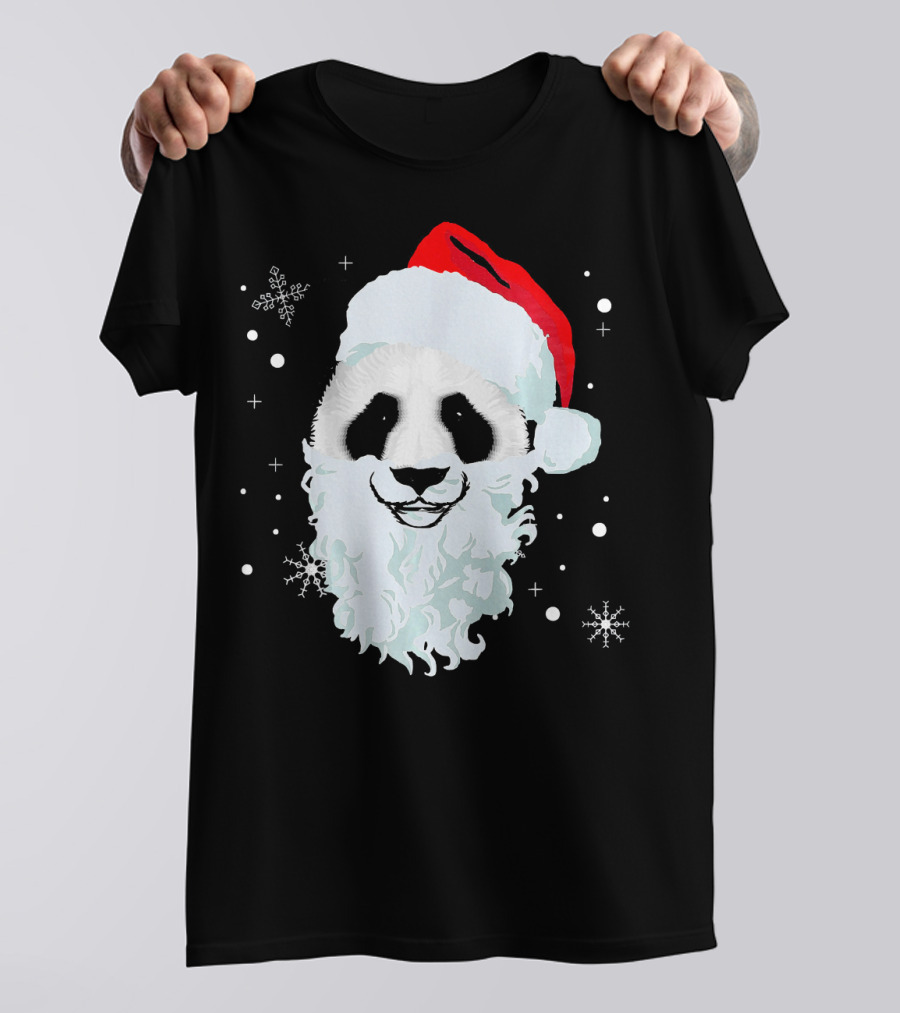 Ugly Xmas Panda With Santa Hat And Beard Snowflakes T-Shirt