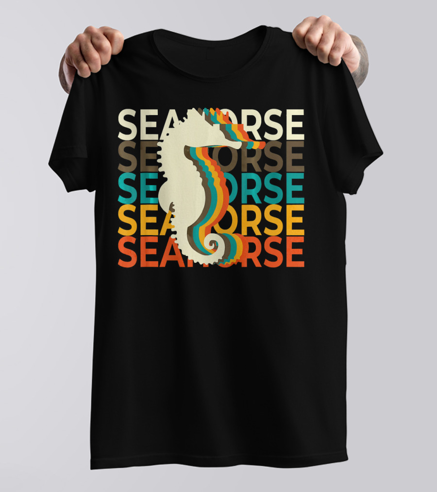 Seahorse Vintage Multicolor Text Repeat T-Shirt