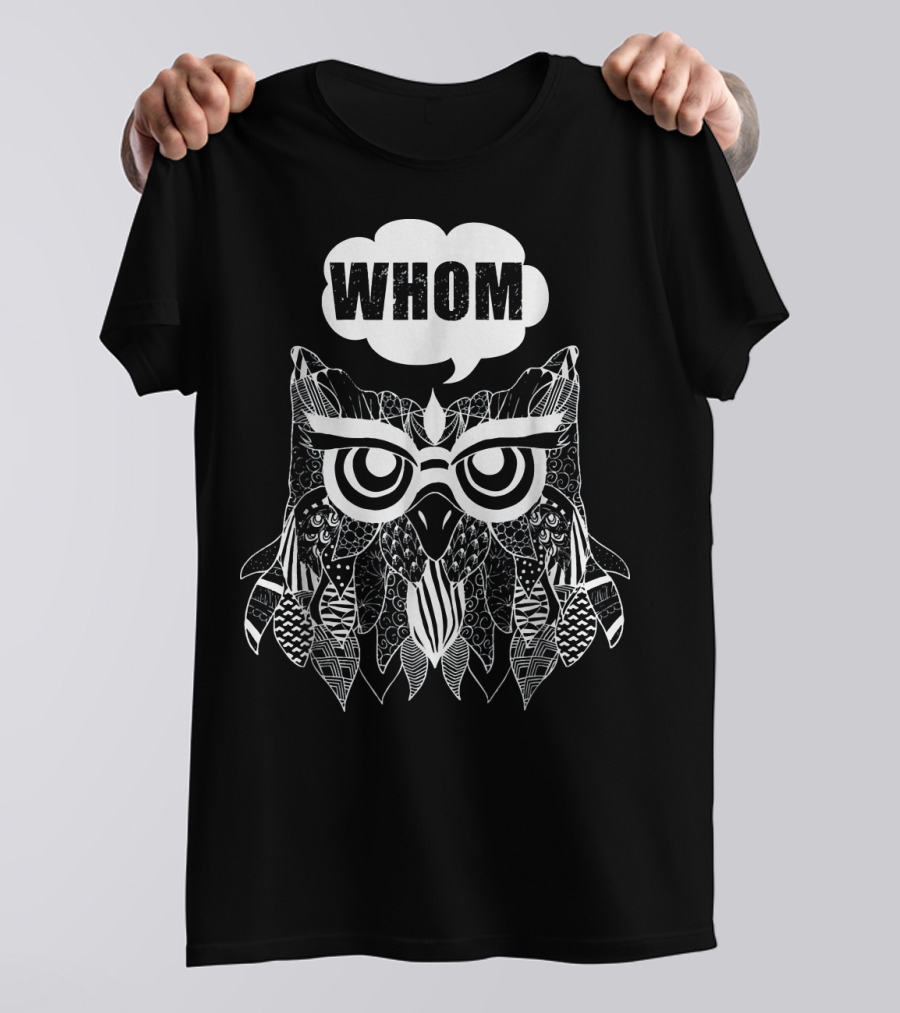 Whom English Grammar Cool Owl With Glasses T-Shirt