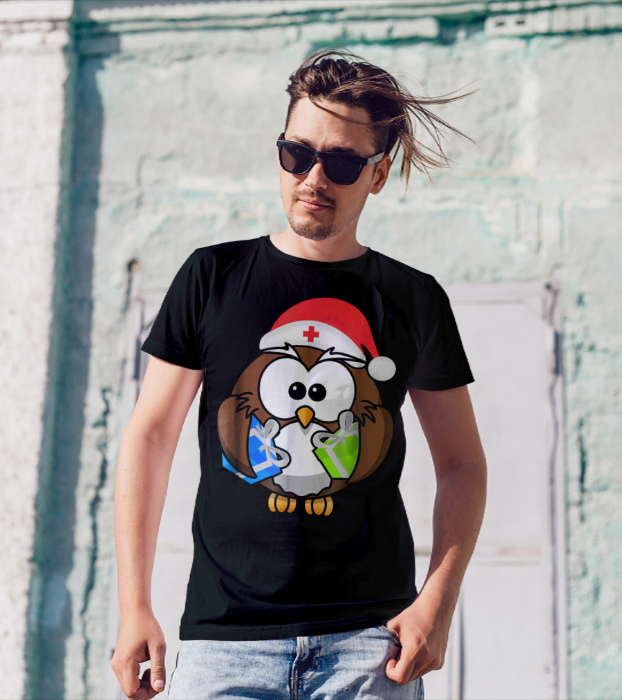 Santa Owl Nurse Christmas Gifts T-Shirt