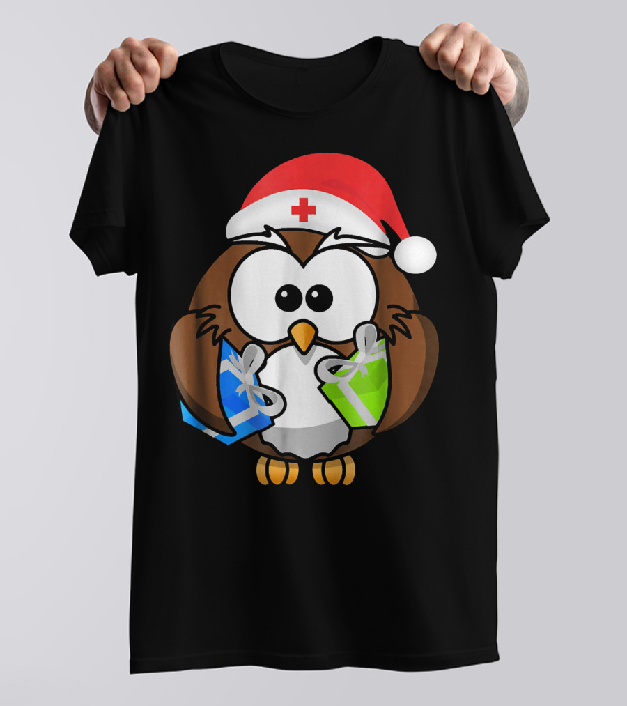 Santa Owl Nurse Christmas Gifts T-Shirt