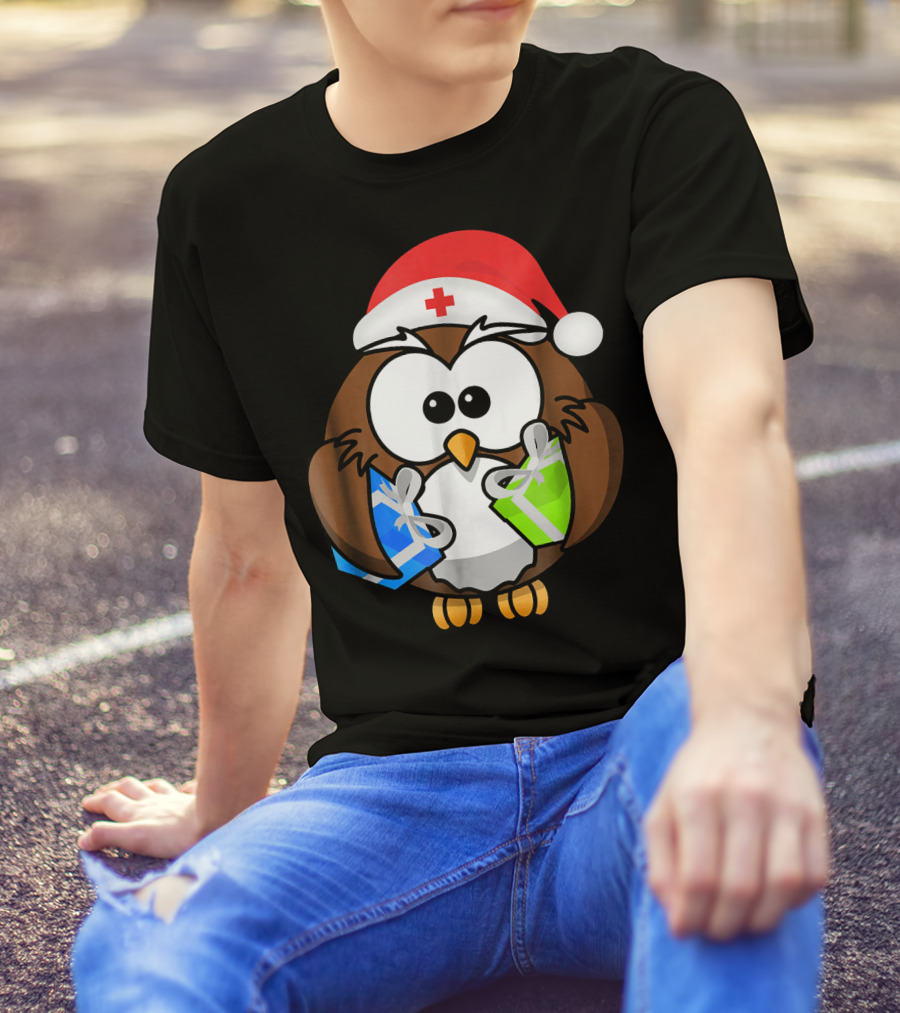 Santa Owl Nurse Christmas Gifts T-Shirt