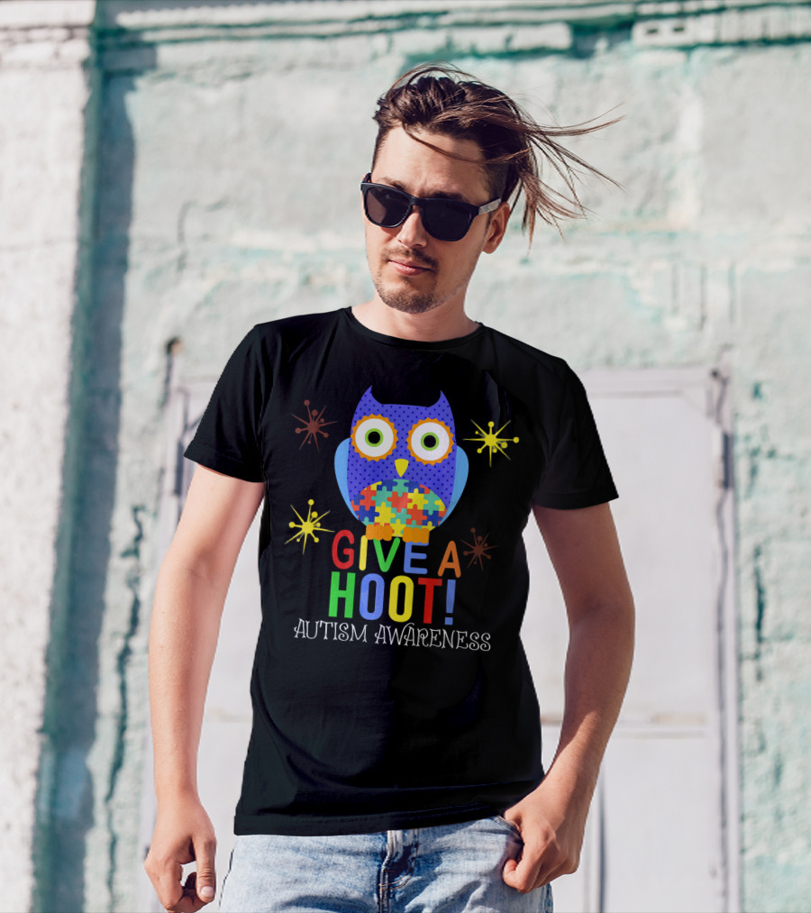 Give A Hoot Autism Awareness Owl With Puzzle Pieces T-Shirt