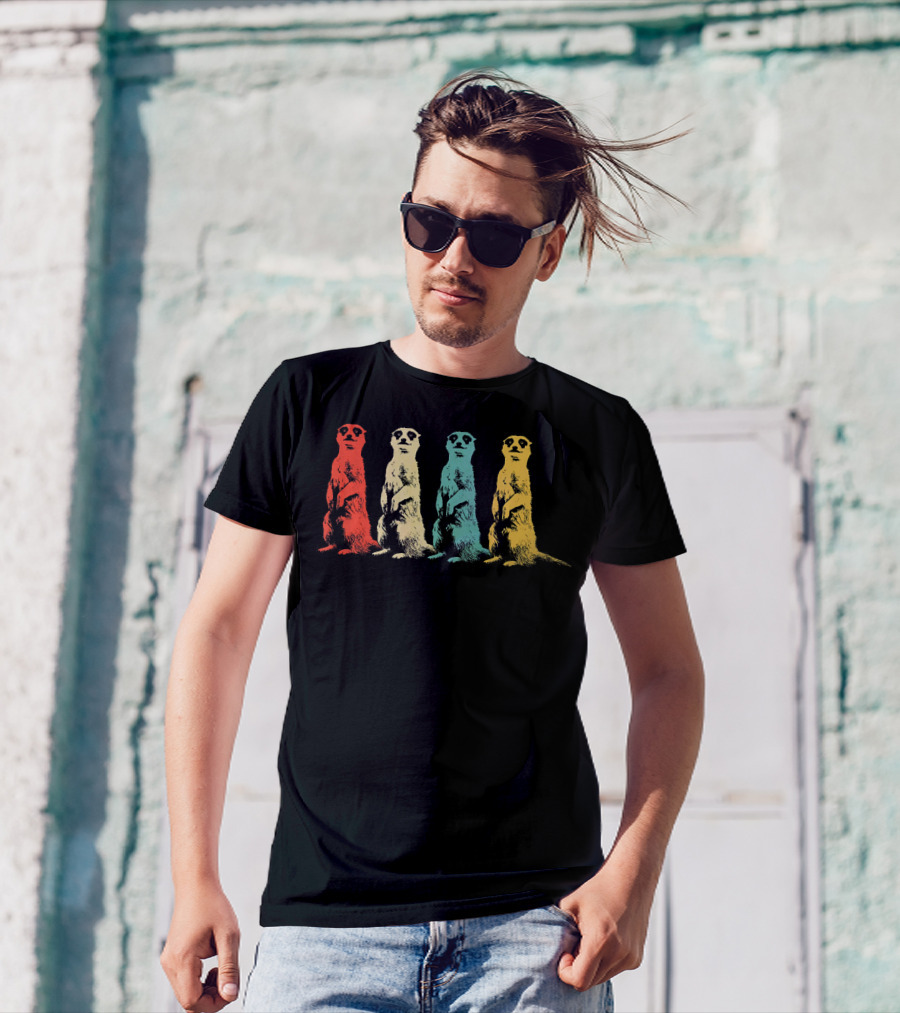 Retro Vintage Meerkat Animal Pop Art Quartet T-Shirt