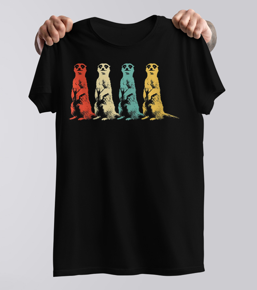 Retro Vintage Meerkat Animal Pop Art Quartet T-Shirt