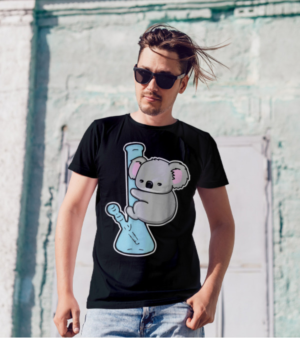 Stoned Koala Cartoon Koala Hugging Bong T-Shirt