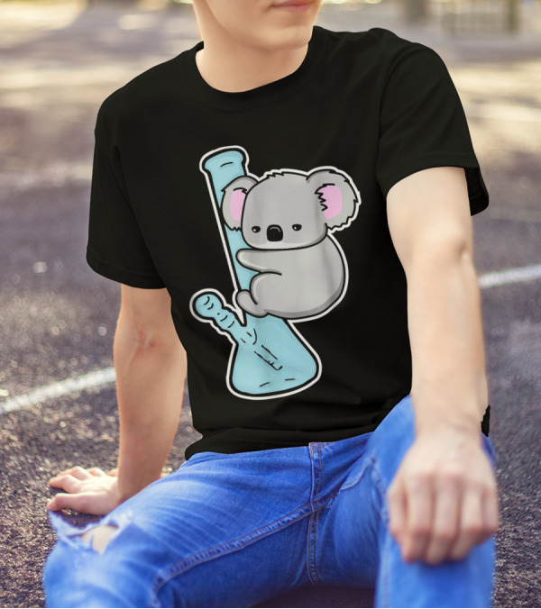 Stoned Koala Cartoon Koala Hugging Bong T-Shirt