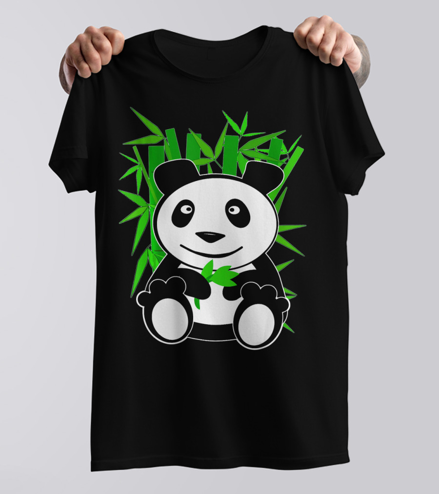 Sweet Panda Bear With Bamboo Plant Background T-Shirt