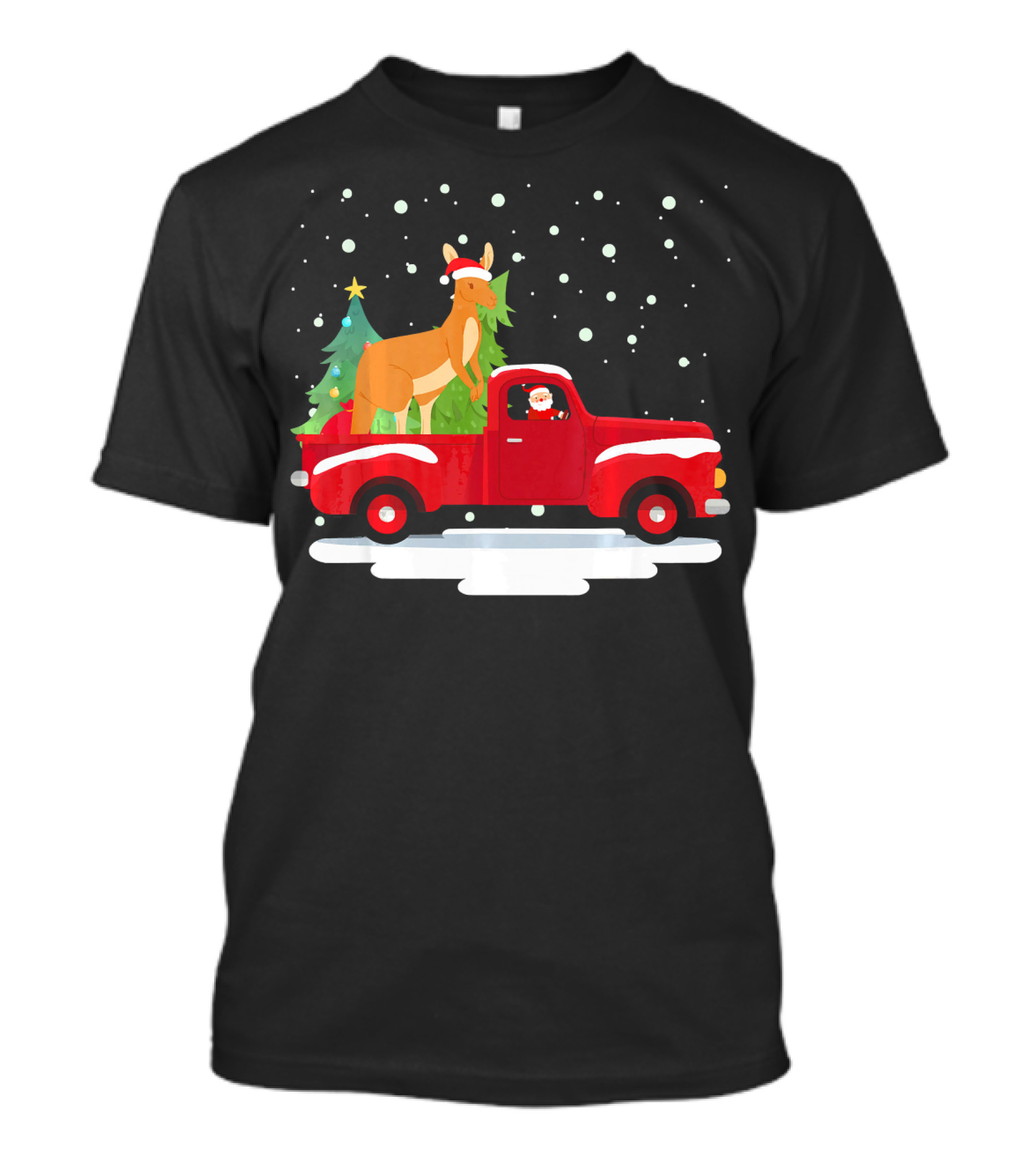 Santa Claus And Kangaroo In Red Truck With Christmas Tree T-Shirt