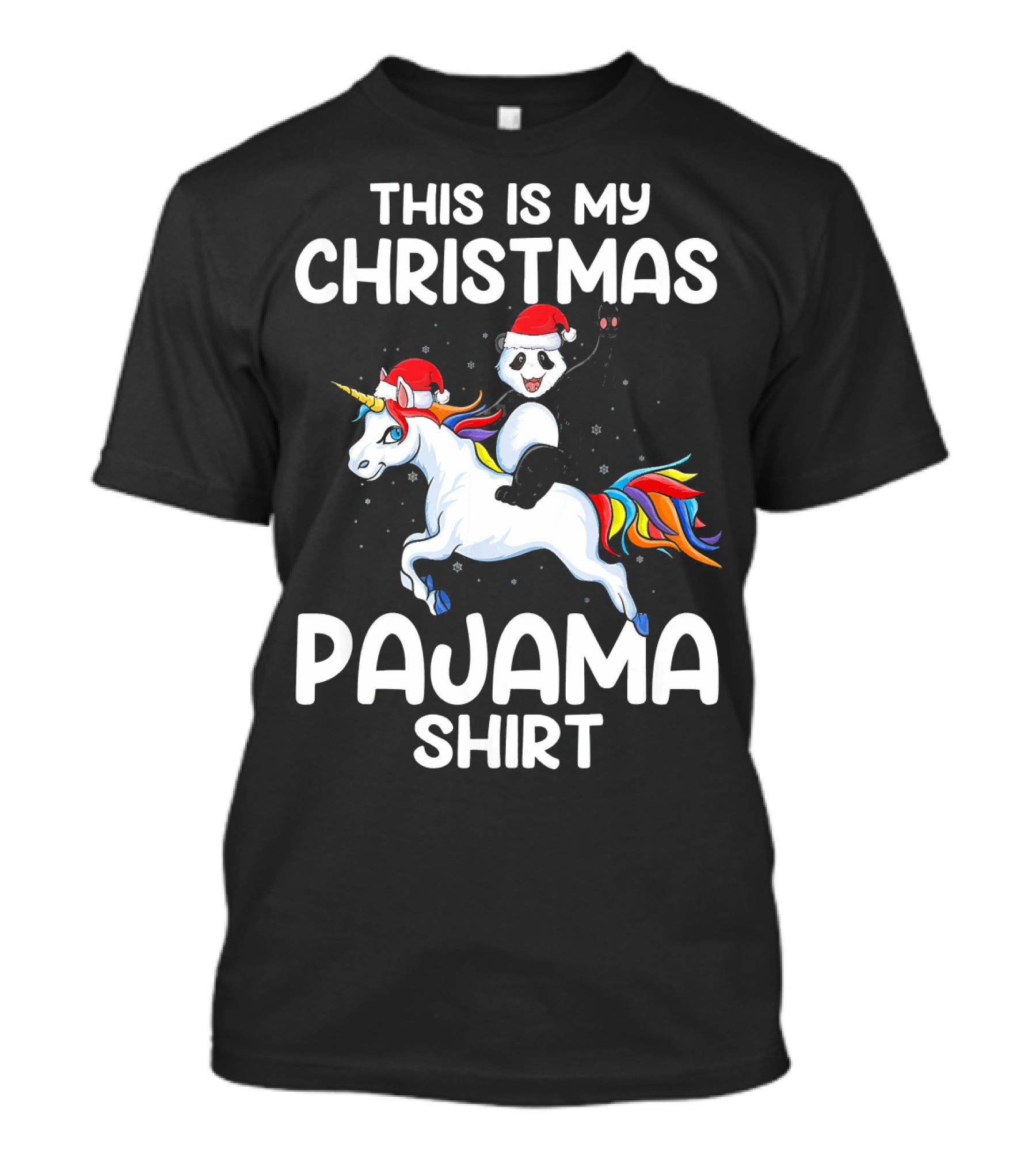 This Is My Christmas Pajama Shirt Unicorn Riding Panda Santa T-Shirt