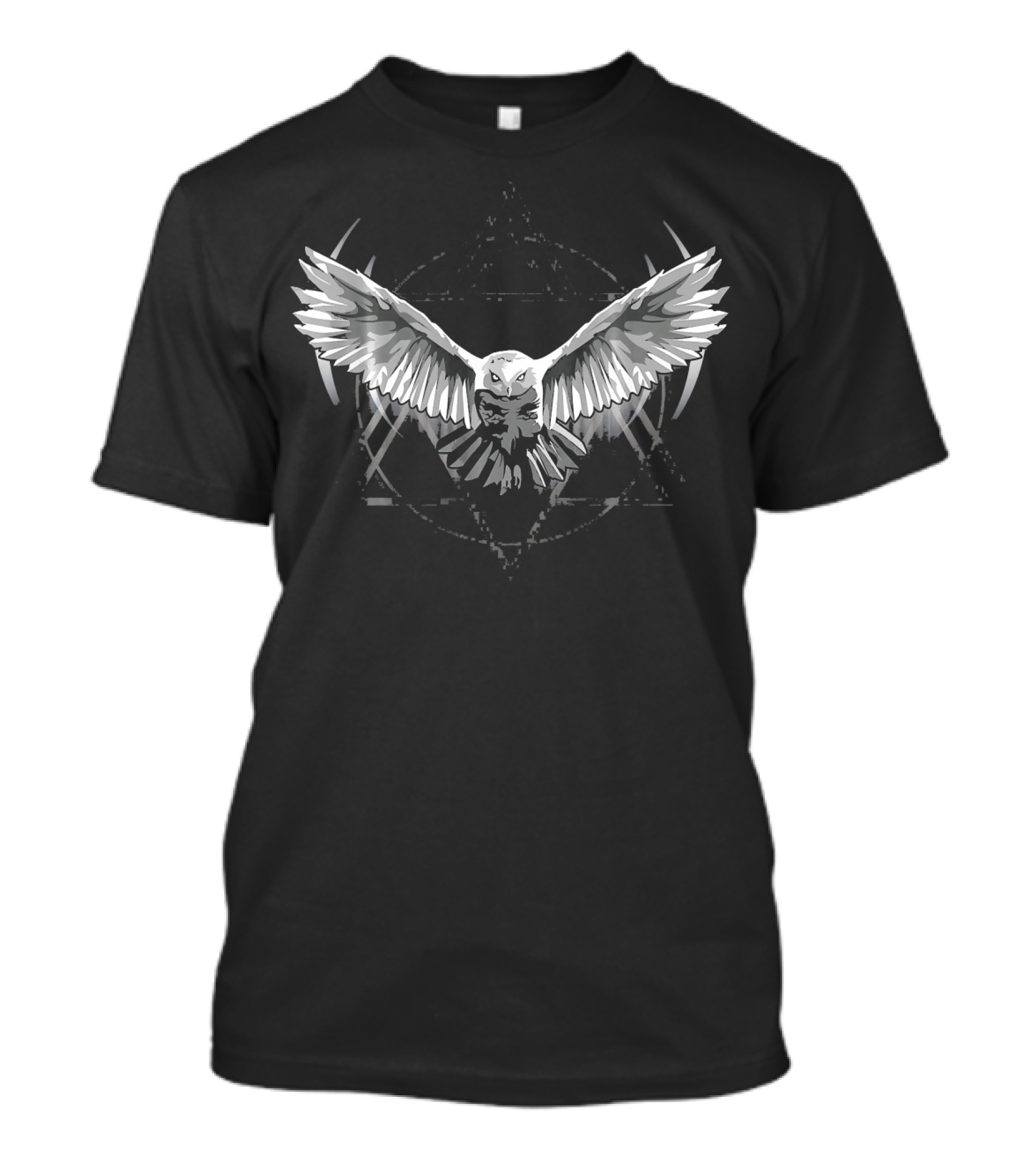 Snowy Owl Wings Spread Over Geometric Star T-Shirt