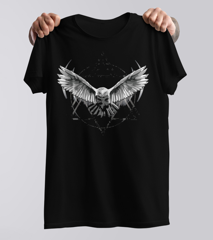 Snowy Owl Wings Spread Over Geometric Star T-Shirt