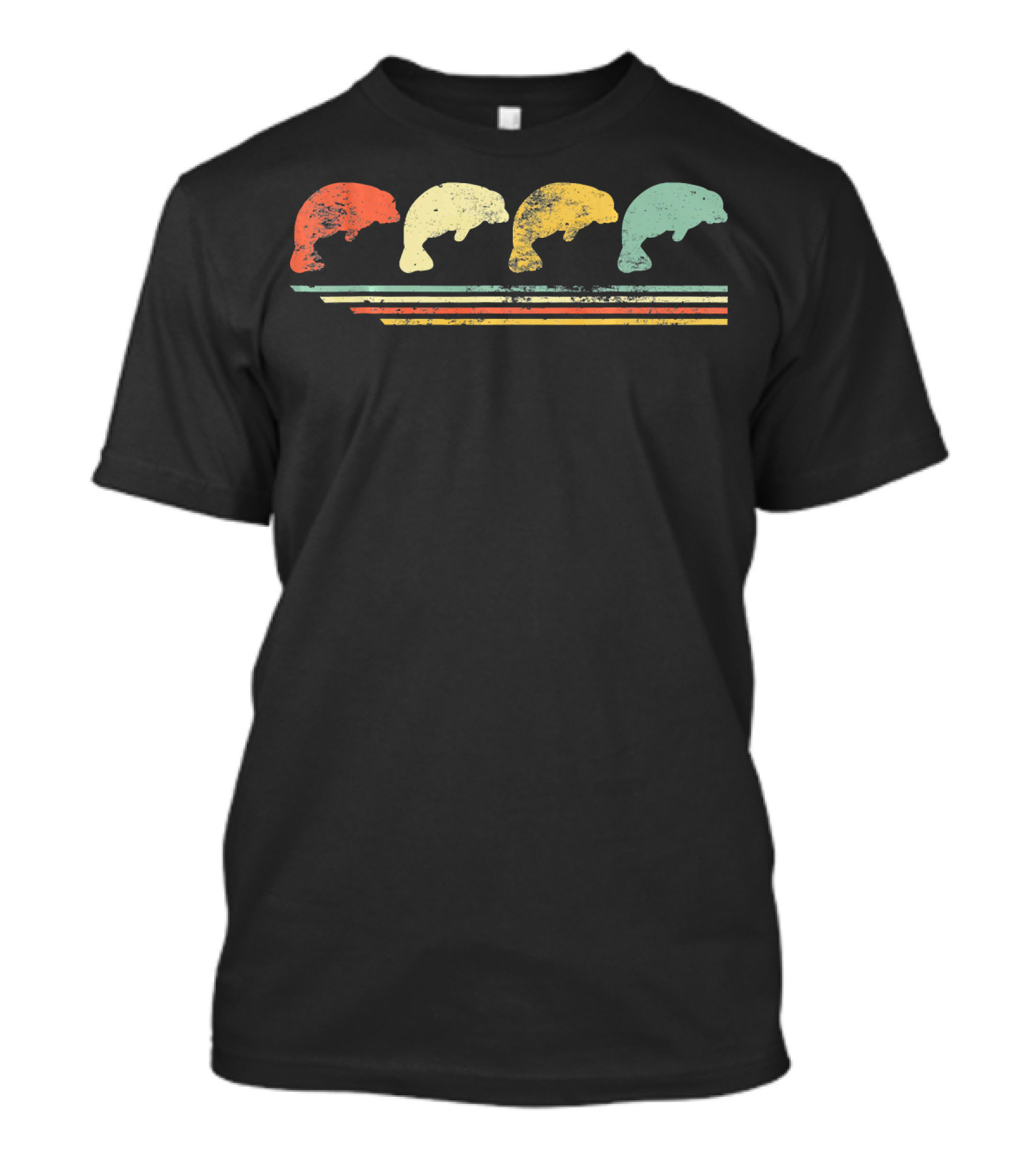 Retro Vintage Manatee Lover Colorful Stripes T-Shirt