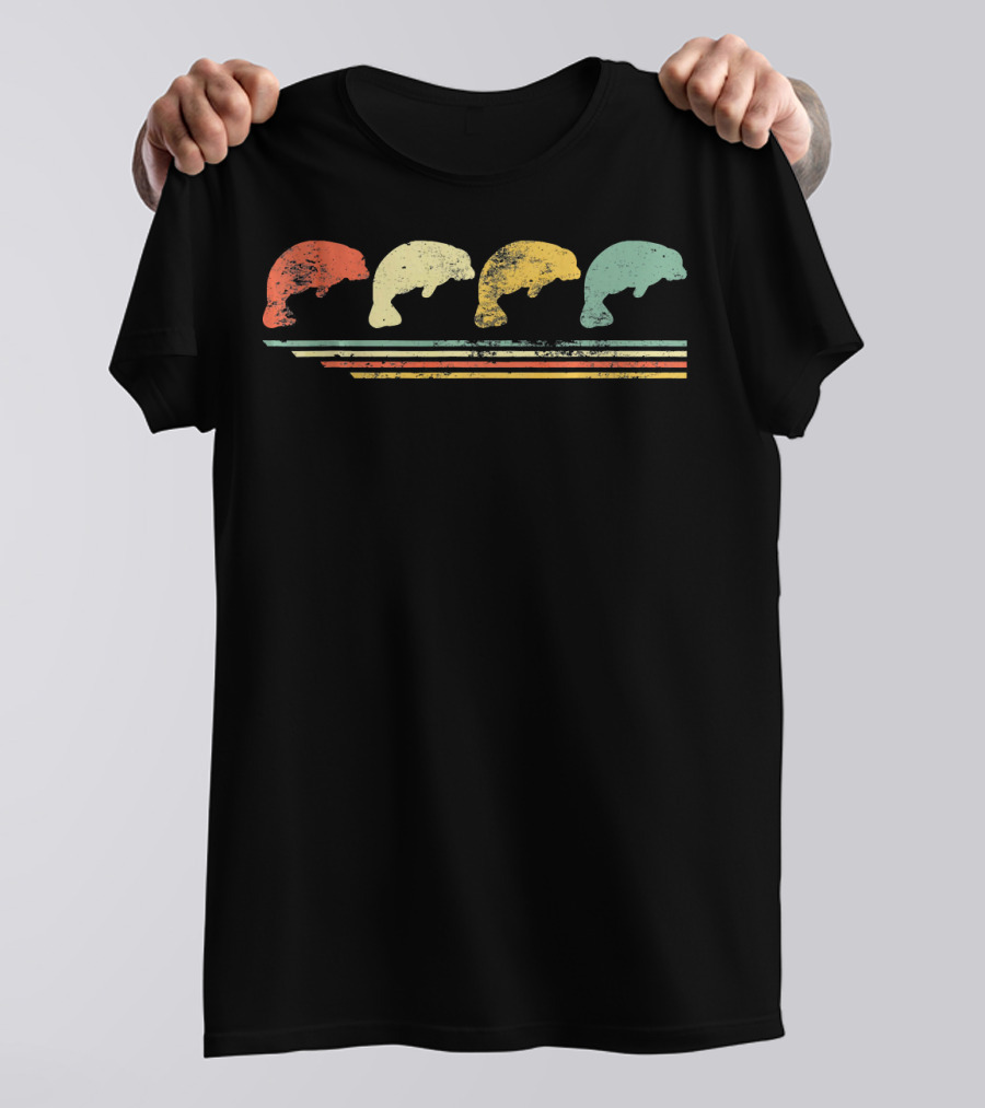 Retro Vintage Manatee Lover Colorful Stripes T-Shirt
