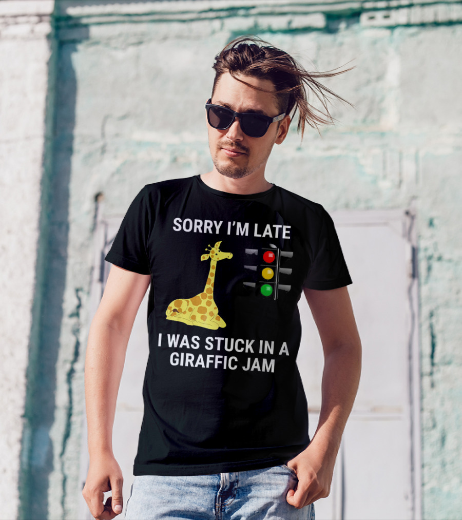 Sorry I'm Late I Was Stuck In A Giraffic Jam Traffic Light Giraffe T-Shirt