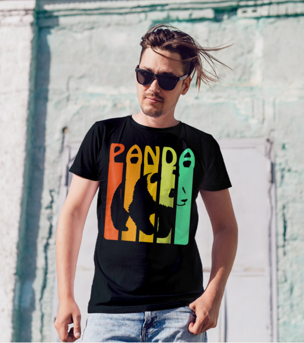 Panda Vintage Retro Bear Lover Rainbow Stripes T-Shirt