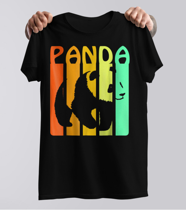 Panda Vintage Retro Bear Lover Rainbow Stripes T-Shirt