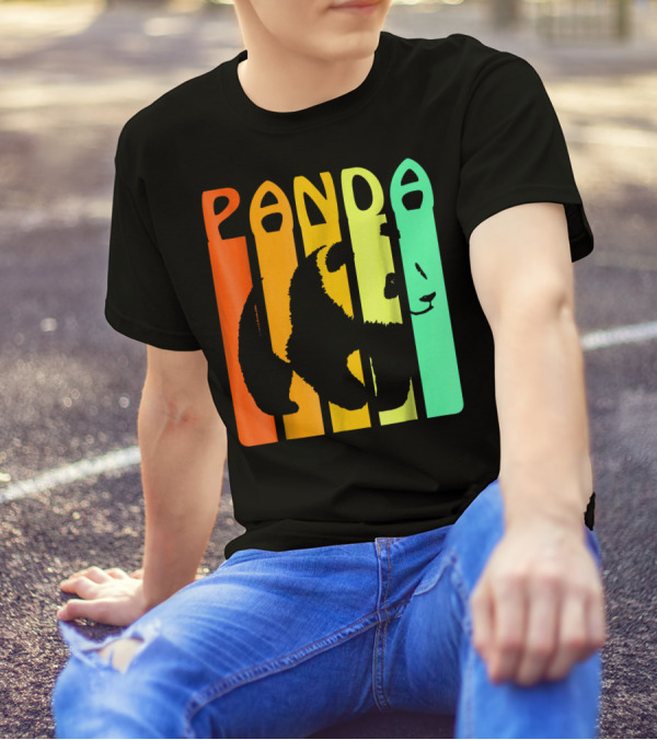 Panda Vintage Retro Bear Lover Rainbow Stripes T-Shirt
