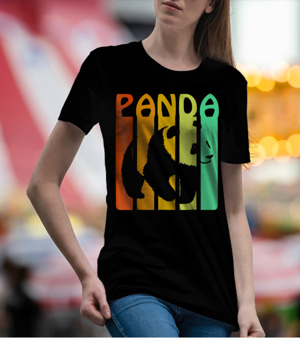Panda Vintage Retro Bear Lover Rainbow Stripes T-Shirt