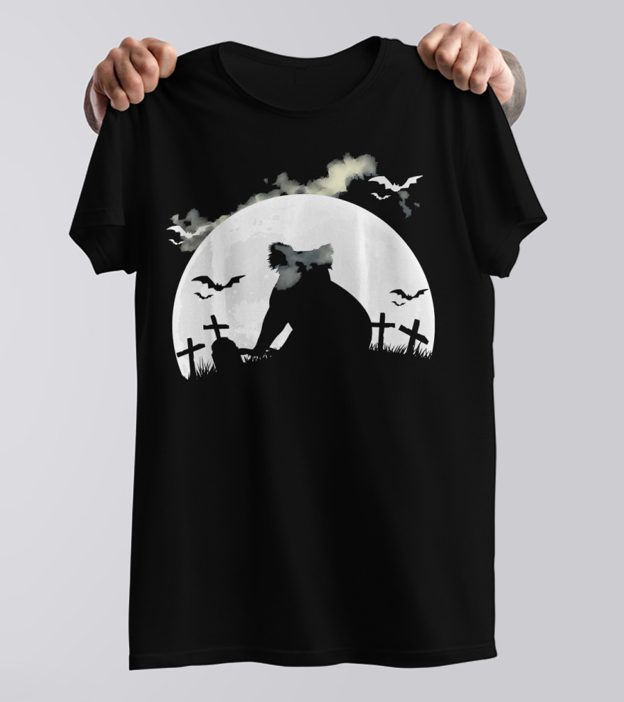 Spooky Australia Koala Halloween Night With Bats And Graveyard T-Shirt