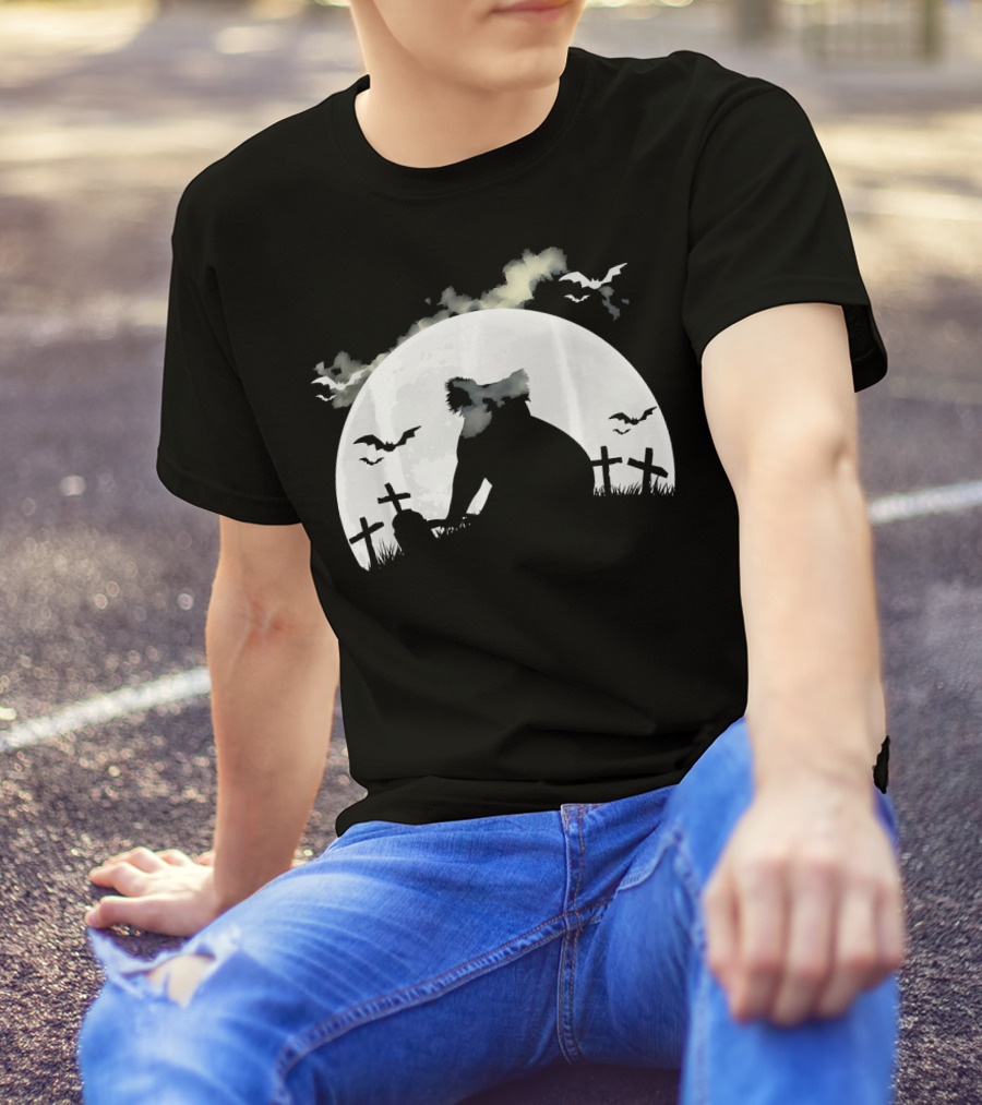 Spooky Australia Koala Halloween Night With Bats And Graveyard T-Shirt