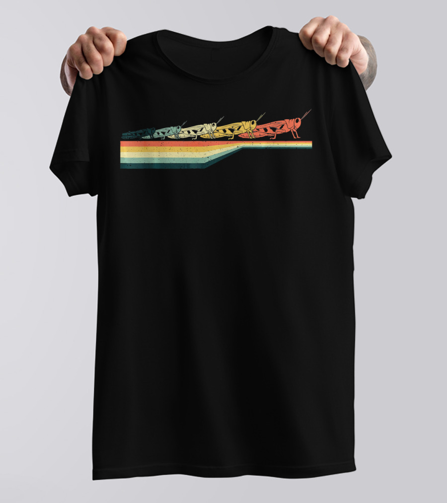 Retro Vintage Grasshopper Animal Lover Striped T-Shirt