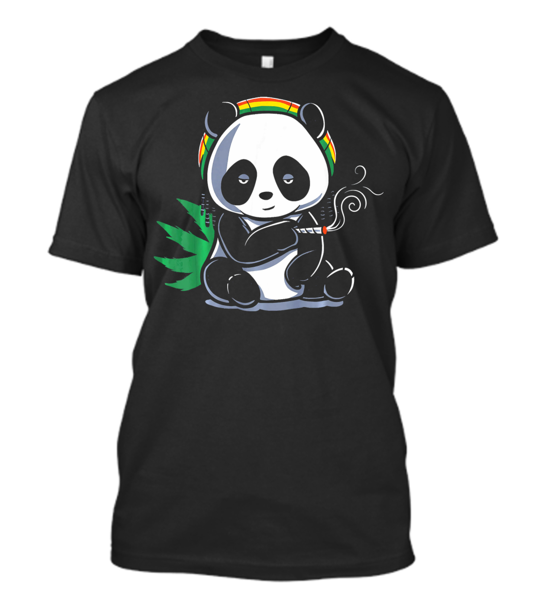 Weed Smoking Panda With Rasta Hat And Marijuana Leaf T-Shirt