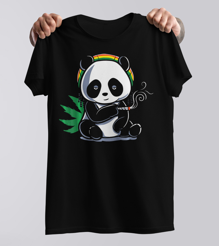 Weed Smoking Panda With Rasta Hat And Marijuana Leaf T-Shirt