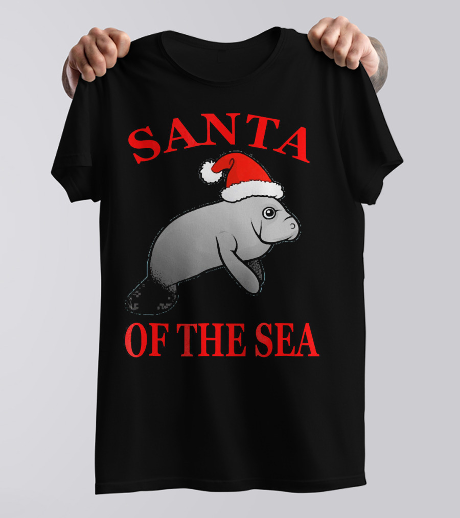 Santa Of The Sea Manatee Wearing Santa Hat T-Shirt