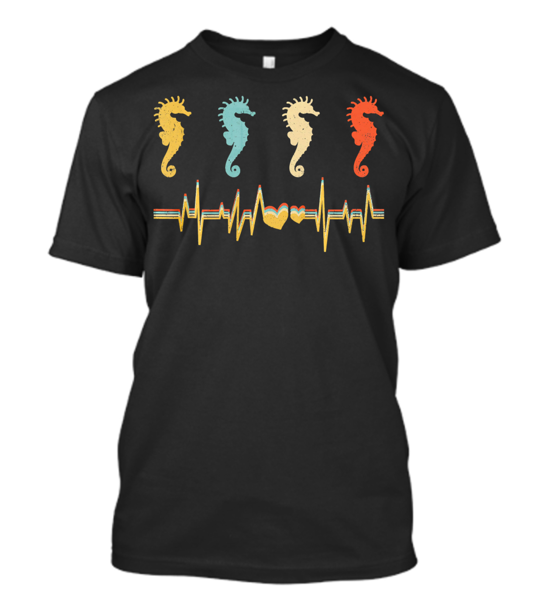 Seahorse Retro Vintage Heartbeat With Colorful Seahorses And Heartbeat Line T-Shirt