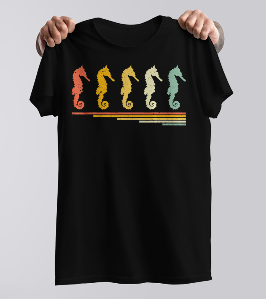 Seahorse Retro Vintage 70s 80s Striped T-Shirt