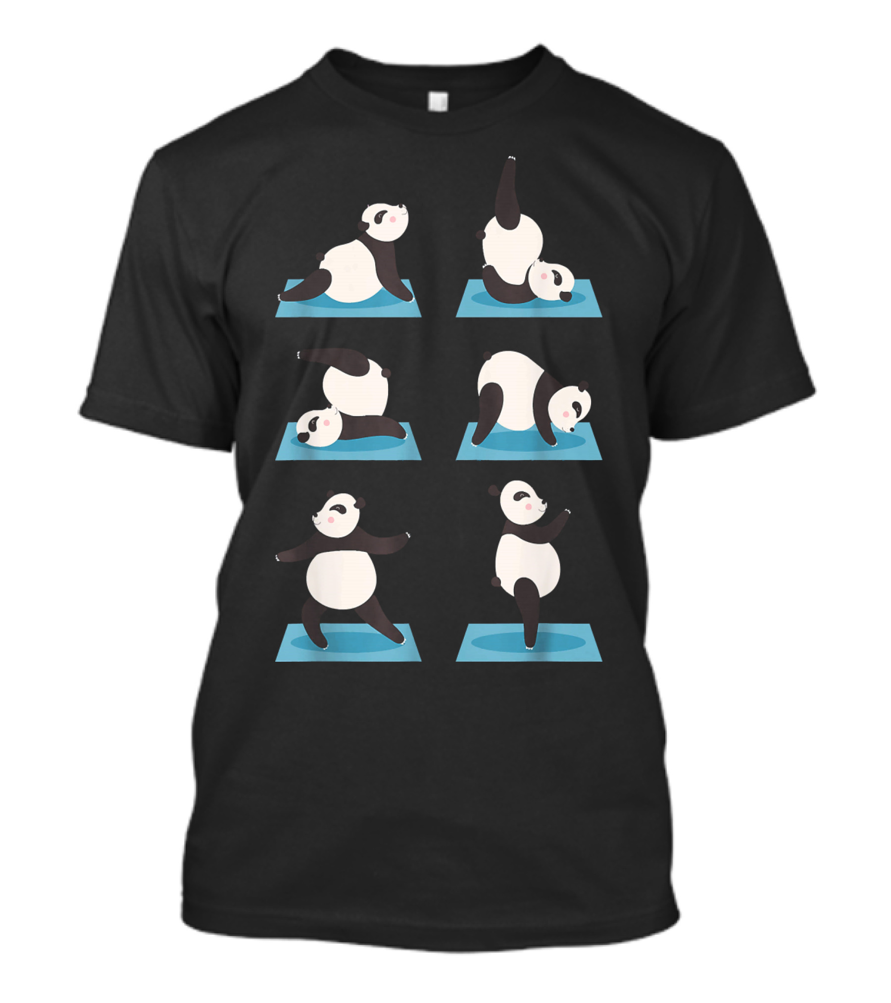 Playful Yoga Panda Poses On Blue Yoga Mat Series T-Shirt