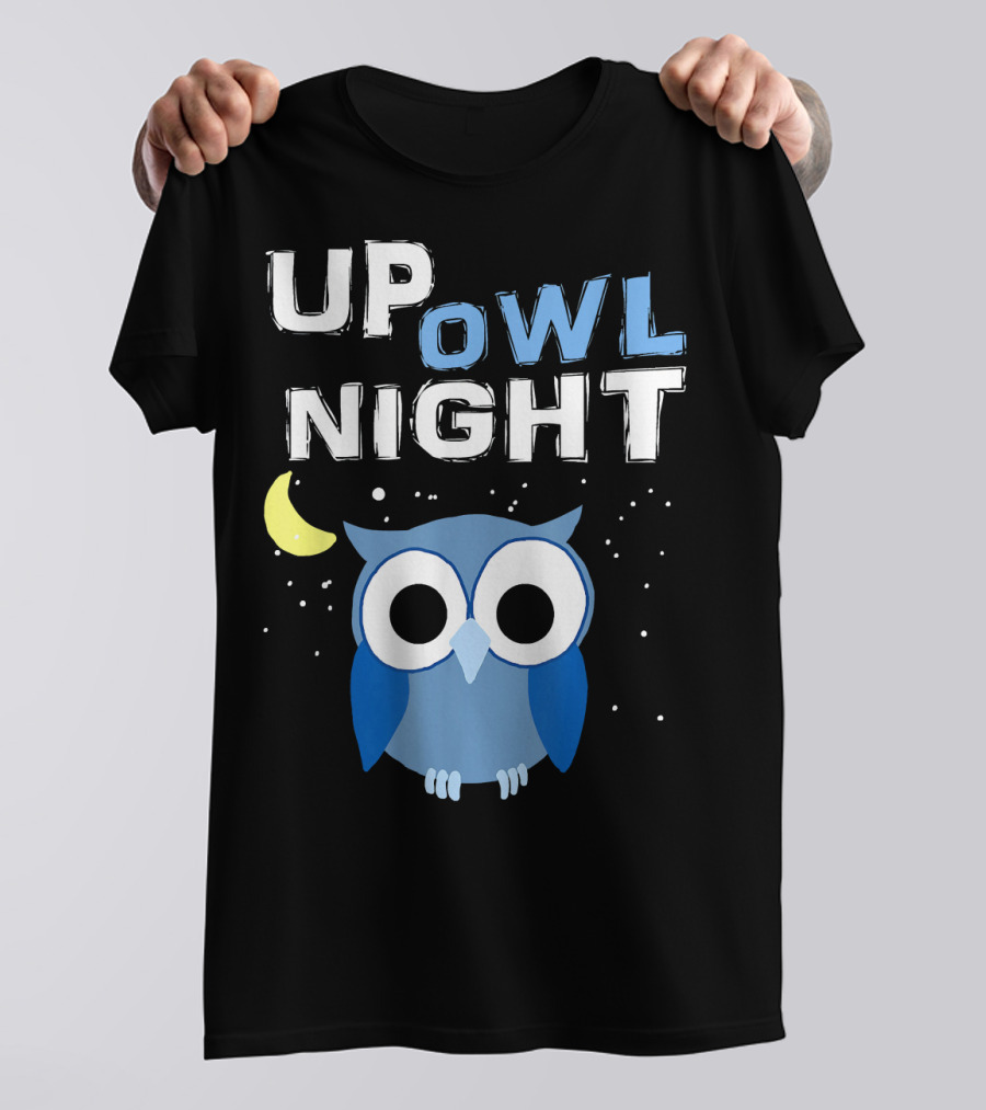 Up Owl Night Blue Owl With Moon And Stars Nocturnal Bird Love T-Shirt