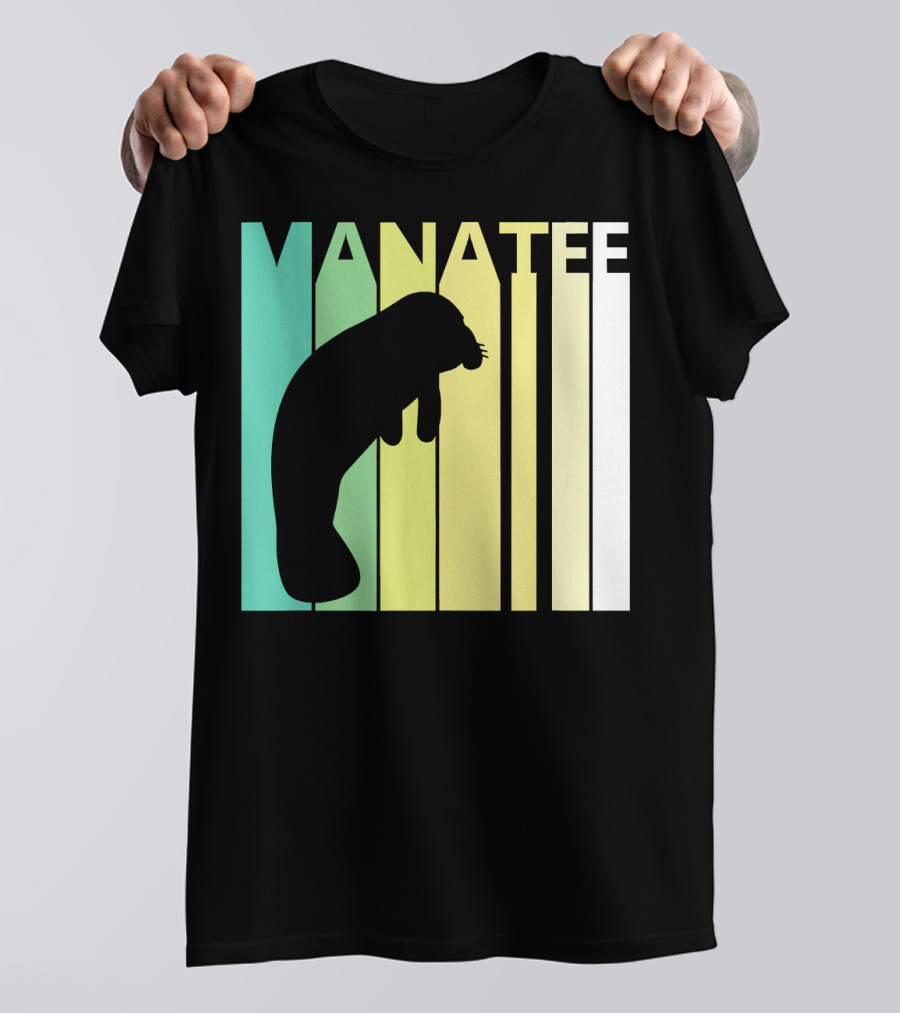 Wild Manatee Silhouette With Colorful Stripe Background T-Shirt