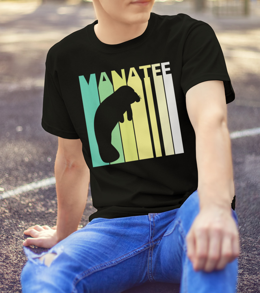 Wild Manatee Silhouette With Colorful Stripe Background T-Shirt