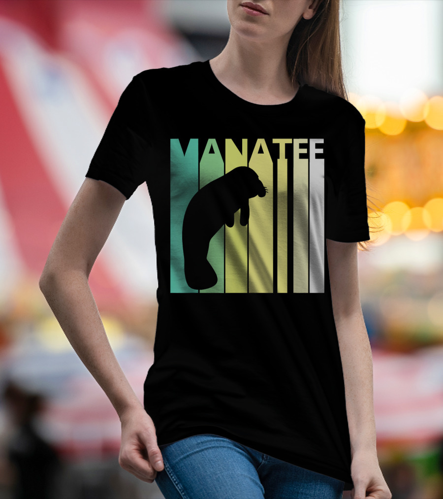Wild Manatee Silhouette With Colorful Stripe Background T-Shirt