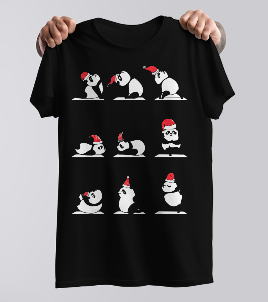 The Animal Store Panda Yoga Lover Christmas Santa Hat Pandas T-Shirt