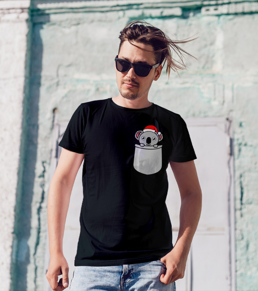 Santa Koala Pocket Christmas Festive Holiday T-Shirt