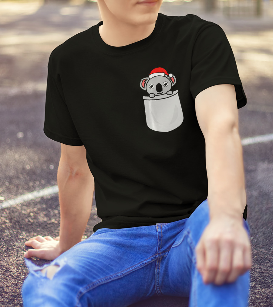 Santa Koala Pocket Christmas Festive Holiday T-Shirt