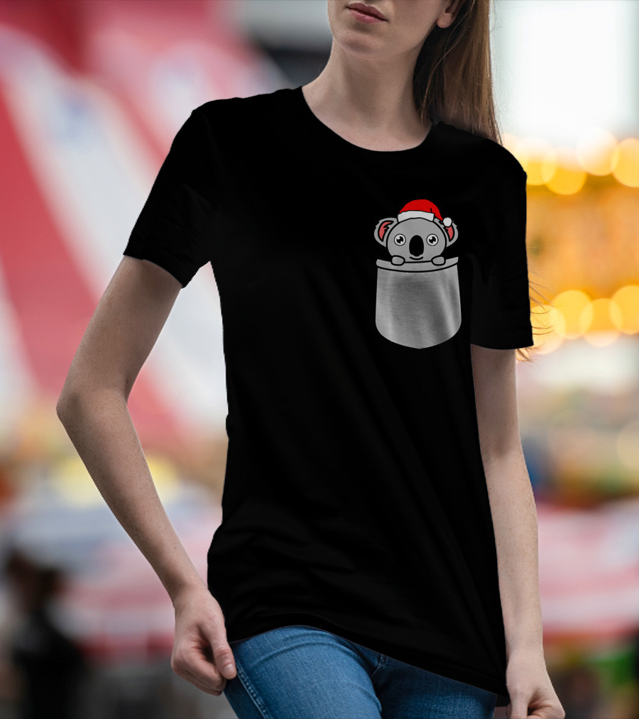 Santa Koala Pocket Christmas Festive Holiday T-Shirt