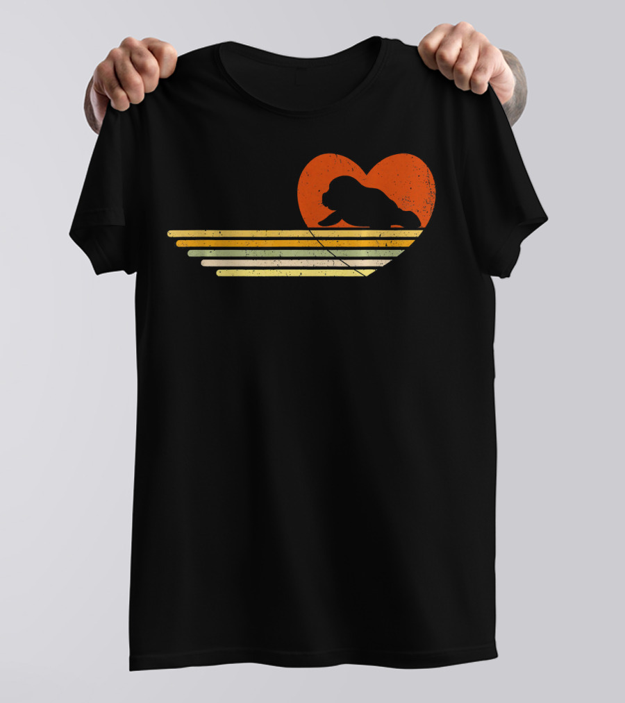 Vintage Manatee Heart Retro Sunset T-Shirt