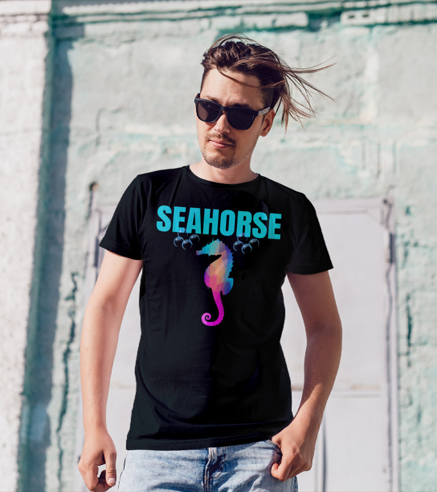 Seahorse Lover Colorful Geometric Seahorse Bubbles Hawaiian T-Shirt