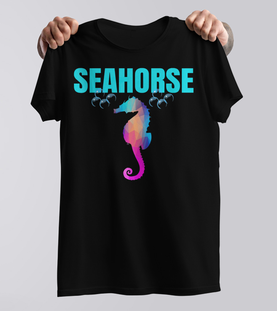Seahorse Lover Colorful Geometric Seahorse Bubbles Hawaiian T-Shirt