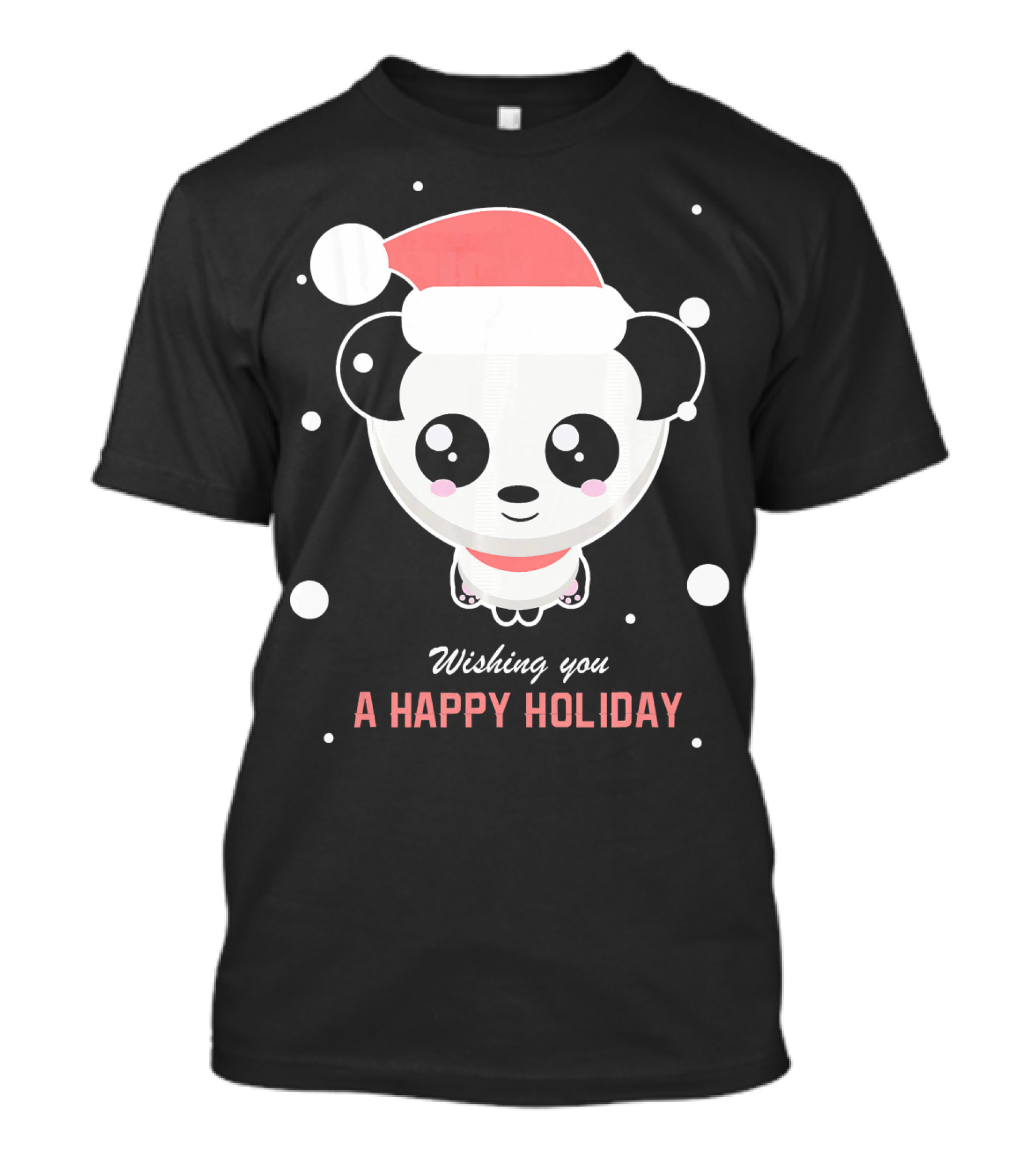 Wishing You A Happy Holiday Panda Santa Hat Snowflakes T-Shirt