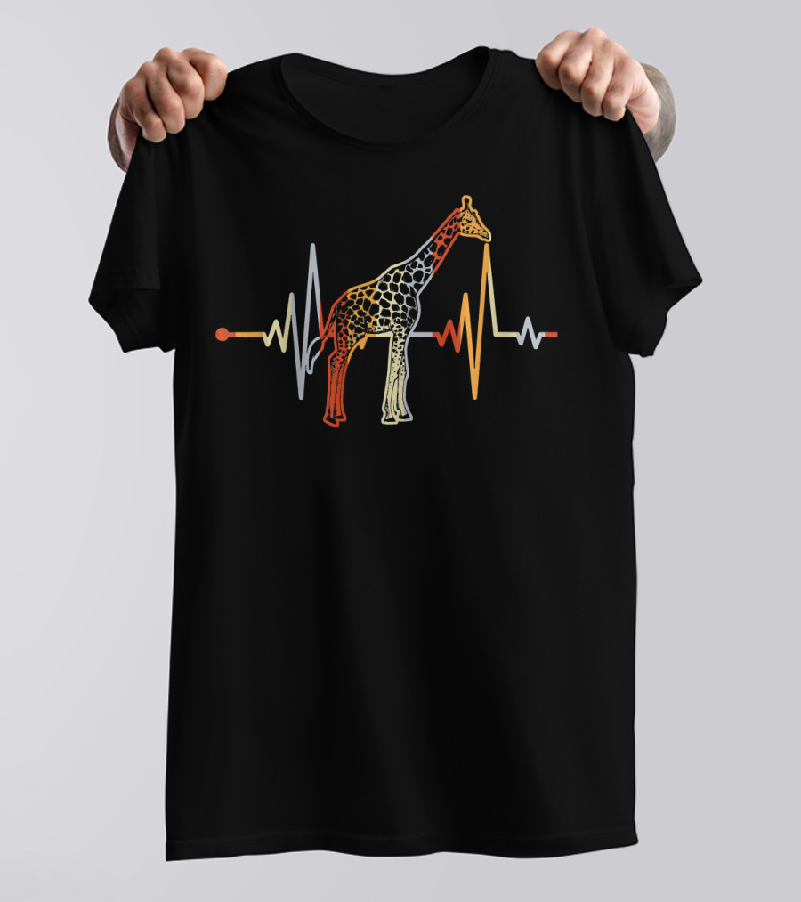 Vintage Retro Distressed Heartbeat Giraffe T-Shirt