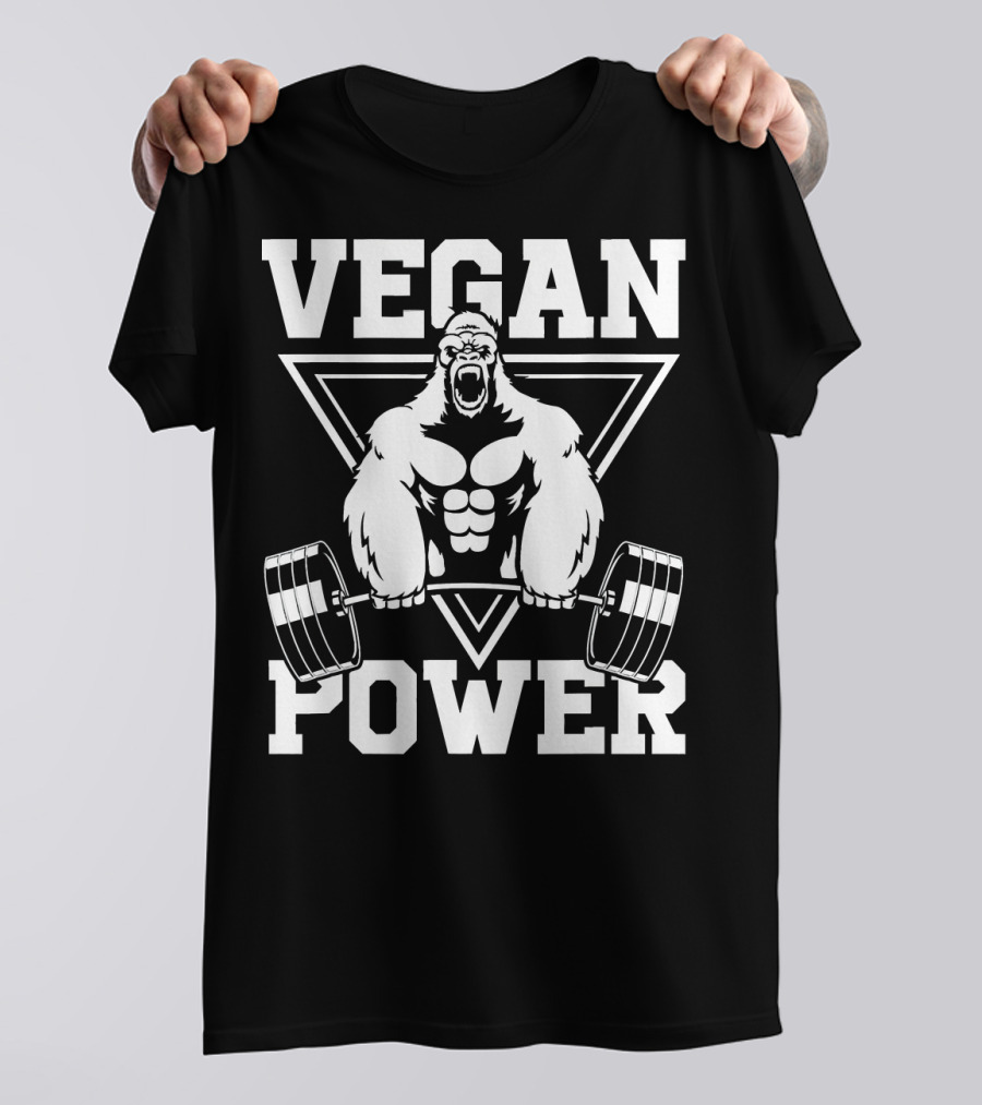 Vegan Power Gorilla Lifting Weights T-Shirt